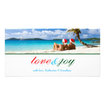 311-Love & Joy Custom Photo_Green Stripe Photo Greeting Card