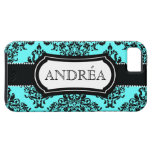 311 Lovey Dovey Damask Aqua Blue iPhone 5 Cases