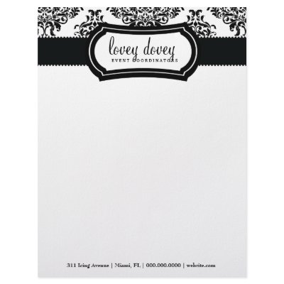 311 Lovey Dovey Damask Black White Letterhead Template by Jill311