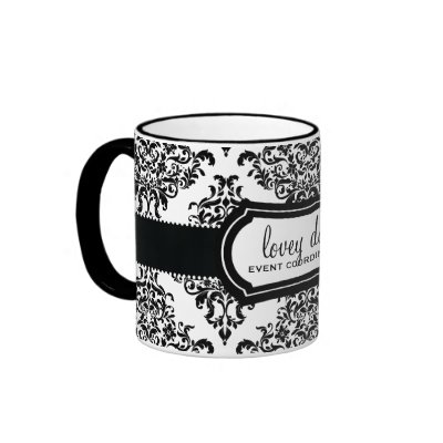311 Lovey Dovey Damask Black White Mugs by Jill311
