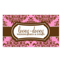 311 Lovey Dovey Damask Chocolate Pink Business Cards