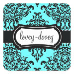 311 Lovey Dovey Damask Sticker Turquoise Blue