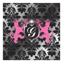 311 Luxe Lion Heraldry Pink Baby Shower Personalized Announcements