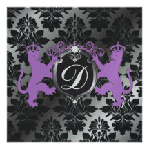 311 Luxe Lion Heraldry Purple 16th, 21, 30, 40, 50 Invitations