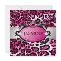 311-Luxuriously Hot Pink Leopard 30, 40 or 50 Personalized Invitation