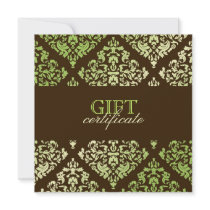 311-Luxuriously Lime Brown Damask Certificate Personalized Invite