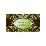 311-Luxuriously Lime Brown Damask Label