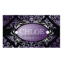 311-Luxuriously Purple Damask Monogram Business Card