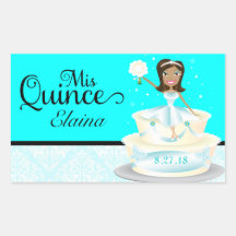 311 Mis Quince Queen Customizable Aqua Rectangle Stickers