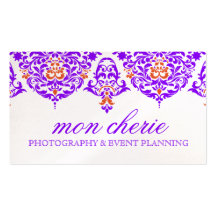 311 Mon Cherie Damask Fabulous Purple Orange Business Cards