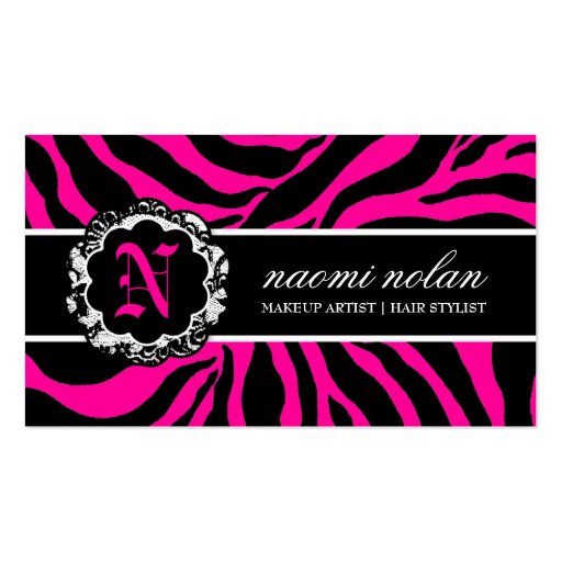 311-Naomi Monogram Zebra Print Hott Pink Business Card Templates