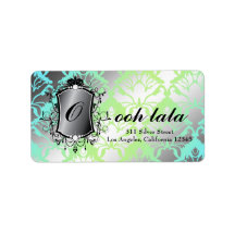 311 Ooh La La Aqua Lime Damask Personalized Address Labels