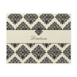 311-Phoebe Cream & Black Damask Direction Card Personalized Announcement