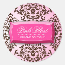 311-Pink Blast Chocolate Brown Damask Stickers