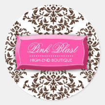 311-Pink Blast Chocolate Brown Damask Stickers