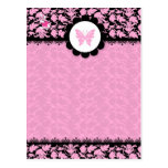 311-PINK BUTTERFLY DAMASK POST CARDS