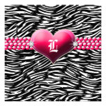 311-Pink Glam Heart Monogram | Black Personalized Invite