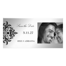 311-Simplisticly Elegant Damask Silv Save the Date Personalized Photo Card