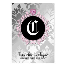 311 Tres Chic Diamond Heart Silver Damask Business Card