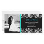311 TURQUOISE DAMASK WEDDING PHOTO CARD