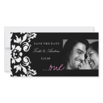 311-White Damask "ONE" Pink Save the Date