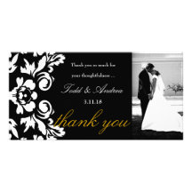 311-White Damask Wedding Thank You Photo Card