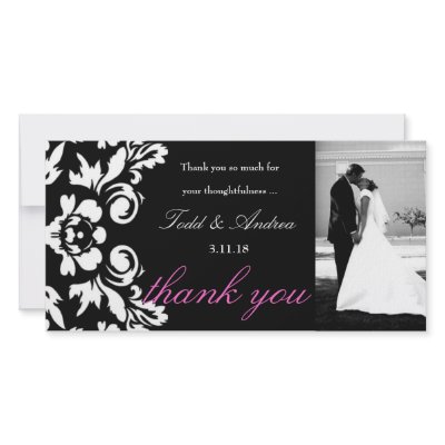 311-White Damask Wedding Thank You Photo Card by Jill311