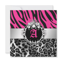 311 Zebra-Leo Tique Diamonds n' Kisses Sweet 16 Personalized Invitation