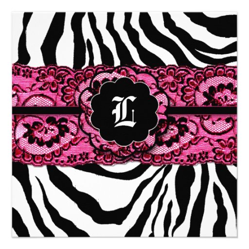 311 Zees Safari Lace Pink Monogram Custom Announcements