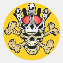 338 Skull King Colour Round Stickers