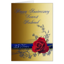 35th Anniversary card for husband with a red rose