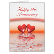 35th Anniversary Coral Hearts Greeting Card