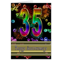 35th anniversary with fireworks and bubbles greeting cards