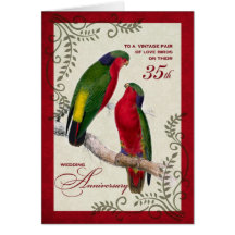 35th Wedding Anniversary Vintage Lorikeet Parrots Greeting Cards
