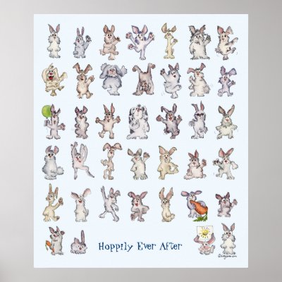 39 Cute Cartoon Rabbits Decor Nursery Wall Art Blu Print by zooogle