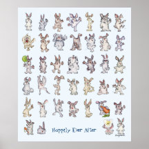 39 Cute Cartoon Rabbits Decor Nursery Wall Art Blu Print