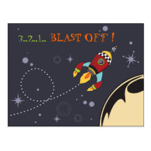 3,2,1 Blast Off, retro rocket Postcard