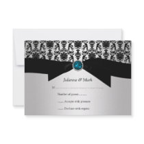 3.5x5 Black Silver Damask Turquoise Jewel RSVP