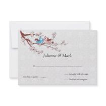 3.5x5 Love Birds on Cherry Blossoms Wedding RSVP