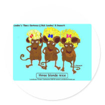 3 Blonde Mice Funny Tees Mugs Cards & Gifts Round Sticker