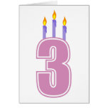 3 bougies d'anniversaire (rose/pourpre) cartes de vœux