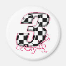 3 chequered flag number pink refrigerator magnet