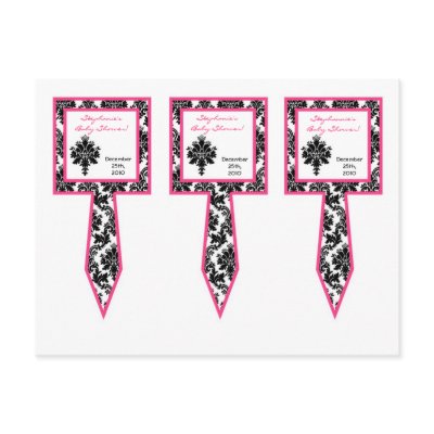 3 Cup Cake Picks Hot Pink Black Damask by AnnLeeDesigns