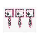 3 Cup Cake Picks Hot Pink Black Damask postcards