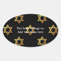 "3-D" Golden Star of David Oval Stickers