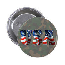 3-D USA Military Support Soldier Camo Button / Pin