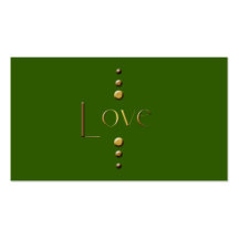 3 Dot Gold Block Love & Green Background Business Cards