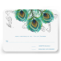 3 Feathers Peacock Birds Dark Wedding Response Personalized Invite