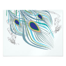3 Feathers Peacock Birds Wedding Response Card Custom Invitations