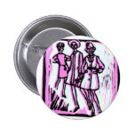 3 femmes dentellent le bouton badge avec épingle